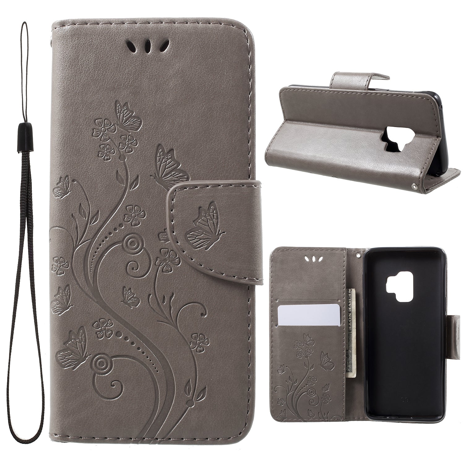For Samsung Galaxy S9 G960 Imprint Butterfly and Flower Flip Leather Wallet Case