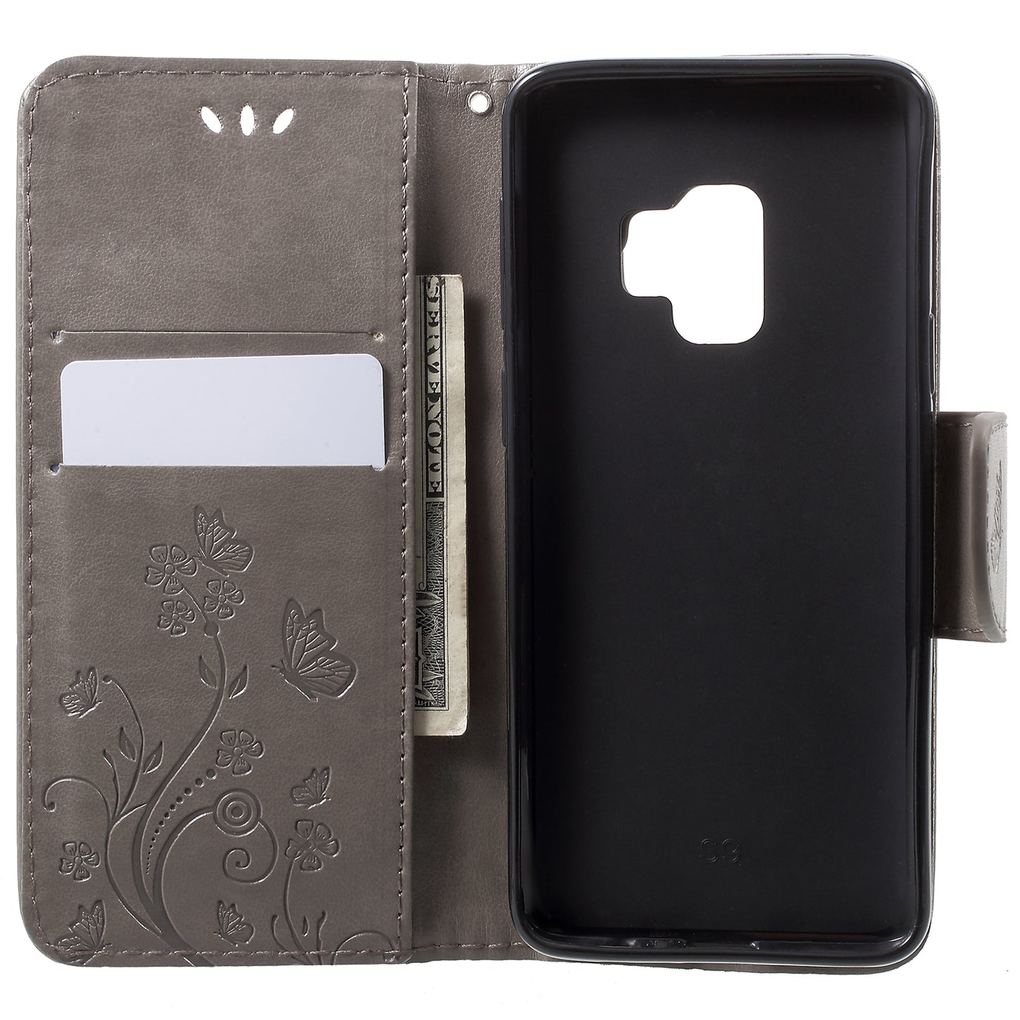 For Samsung Galaxy S9 G960 Imprint Butterfly and Flower Flip Leather Wallet Case