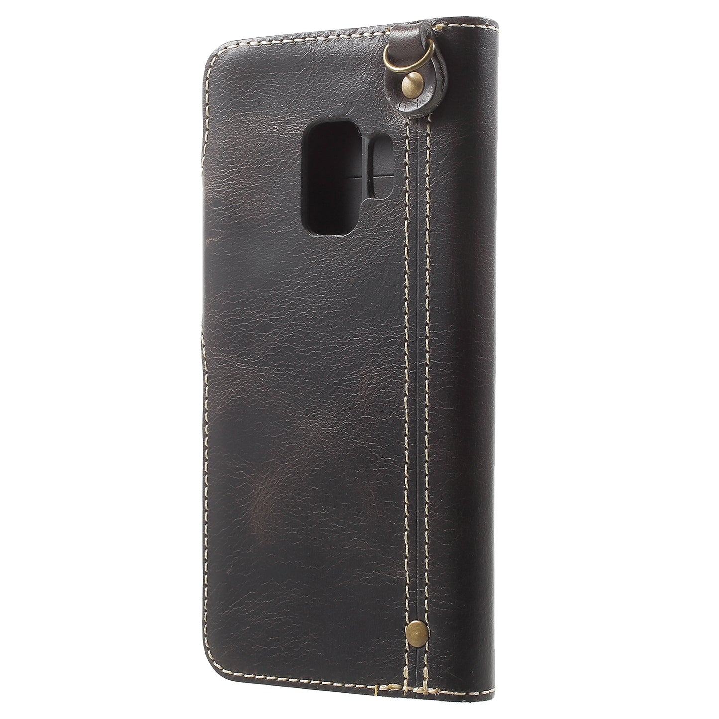 Retro Style Oil Wax Genuine Leather Cover for Samsung Galaxy S9 G960 with Folio Wallet Design