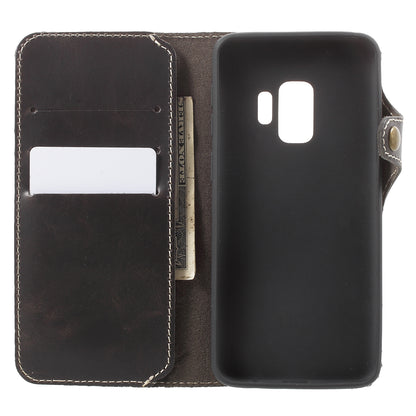 Retro Style Oil Wax Genuine Leather Cover for Samsung Galaxy S9 G960 with Folio Wallet Design