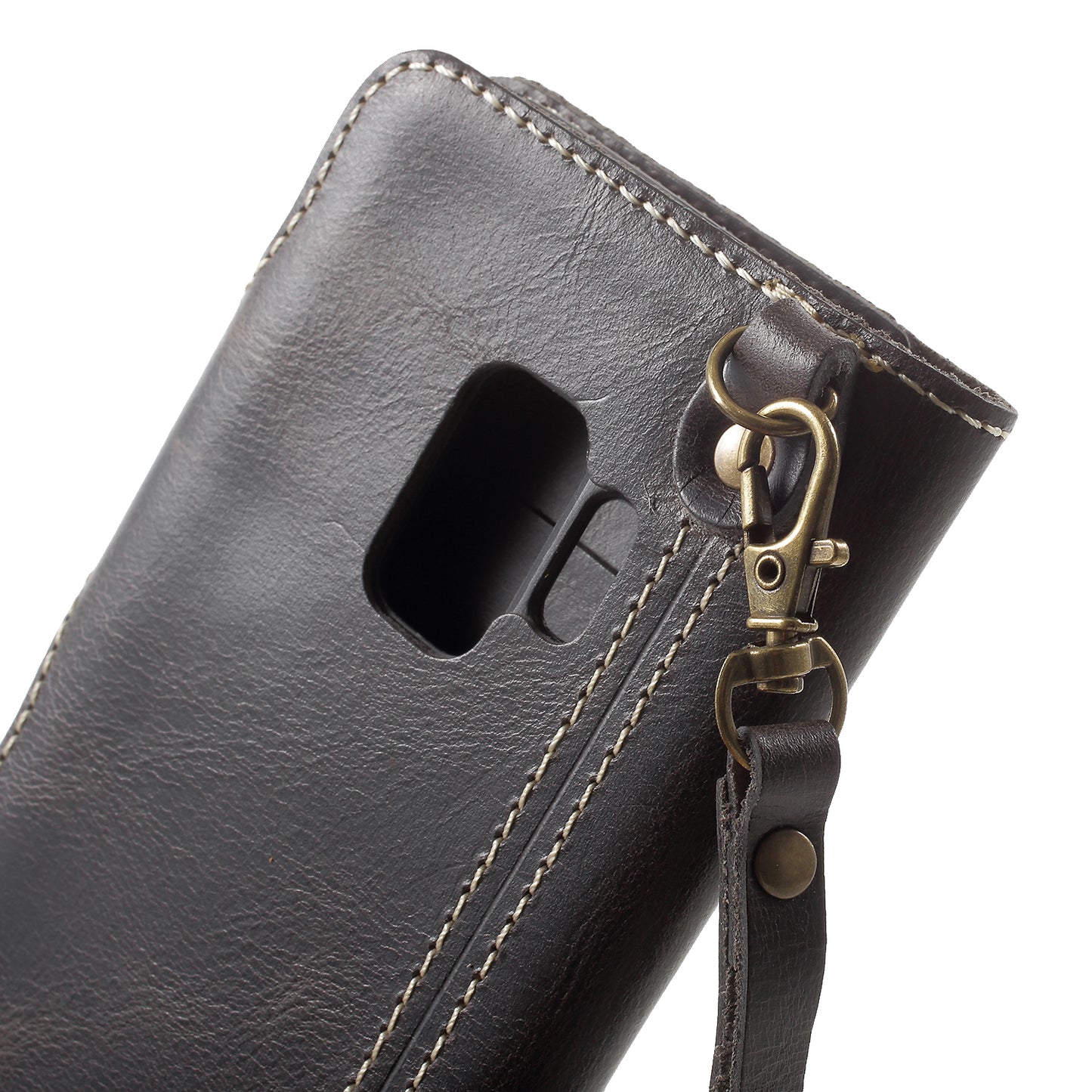 Retro Style Oil Wax Genuine Leather Cover for Samsung Galaxy S9 G960 with Folio Wallet Design