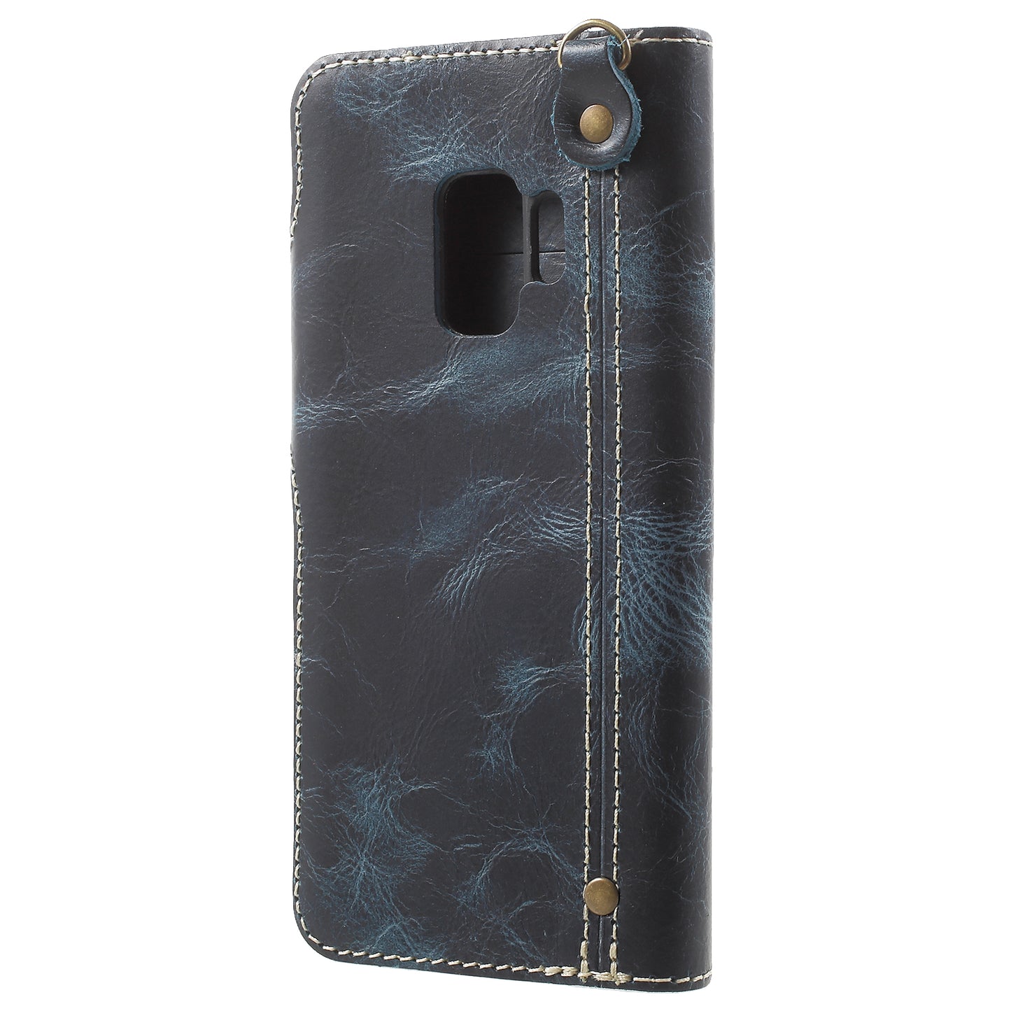 Retro Style Oil Wax Genuine Leather Cover for Samsung Galaxy S9 G960 with Folio Wallet Design