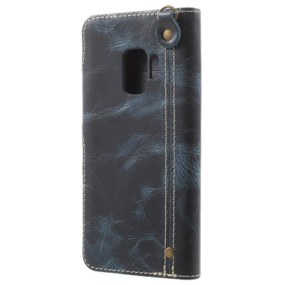 Retro Style Oil Wax Genuine Leather Cover for Samsung Galaxy S9 G960 with Folio Wallet Design