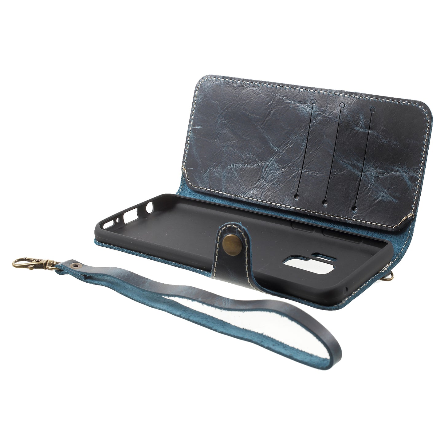 Retro Style Oil Wax Genuine Leather Cover for Samsung Galaxy S9 G960 with Folio Wallet Design