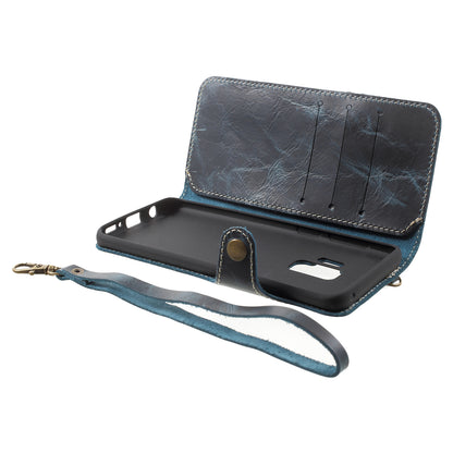 Retro Style Oil Wax Genuine Leather Cover for Samsung Galaxy S9 G960 with Folio Wallet Design