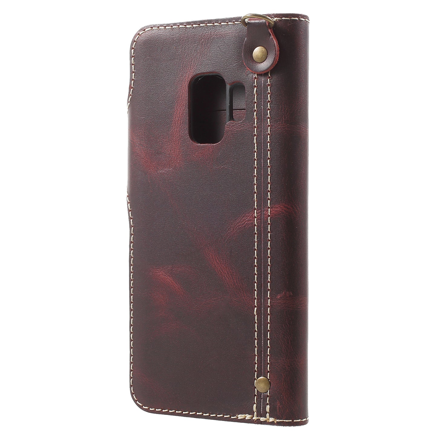 Retro Style Oil Wax Genuine Leather Cover for Samsung Galaxy S9 G960 with Folio Wallet Design