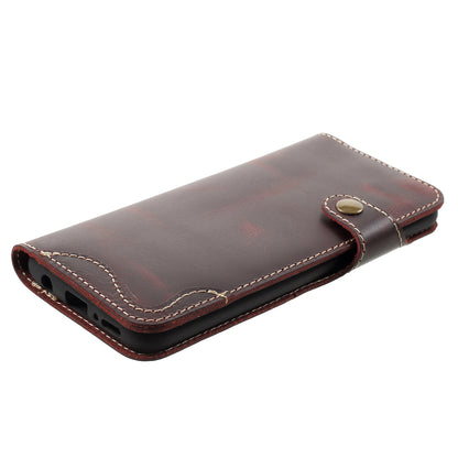 Retro Style Oil Wax Genuine Leather Cover for Samsung Galaxy S9 G960 with Folio Wallet Design