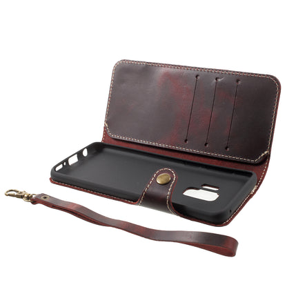Retro Style Oil Wax Genuine Leather Cover for Samsung Galaxy S9 G960 with Folio Wallet Design