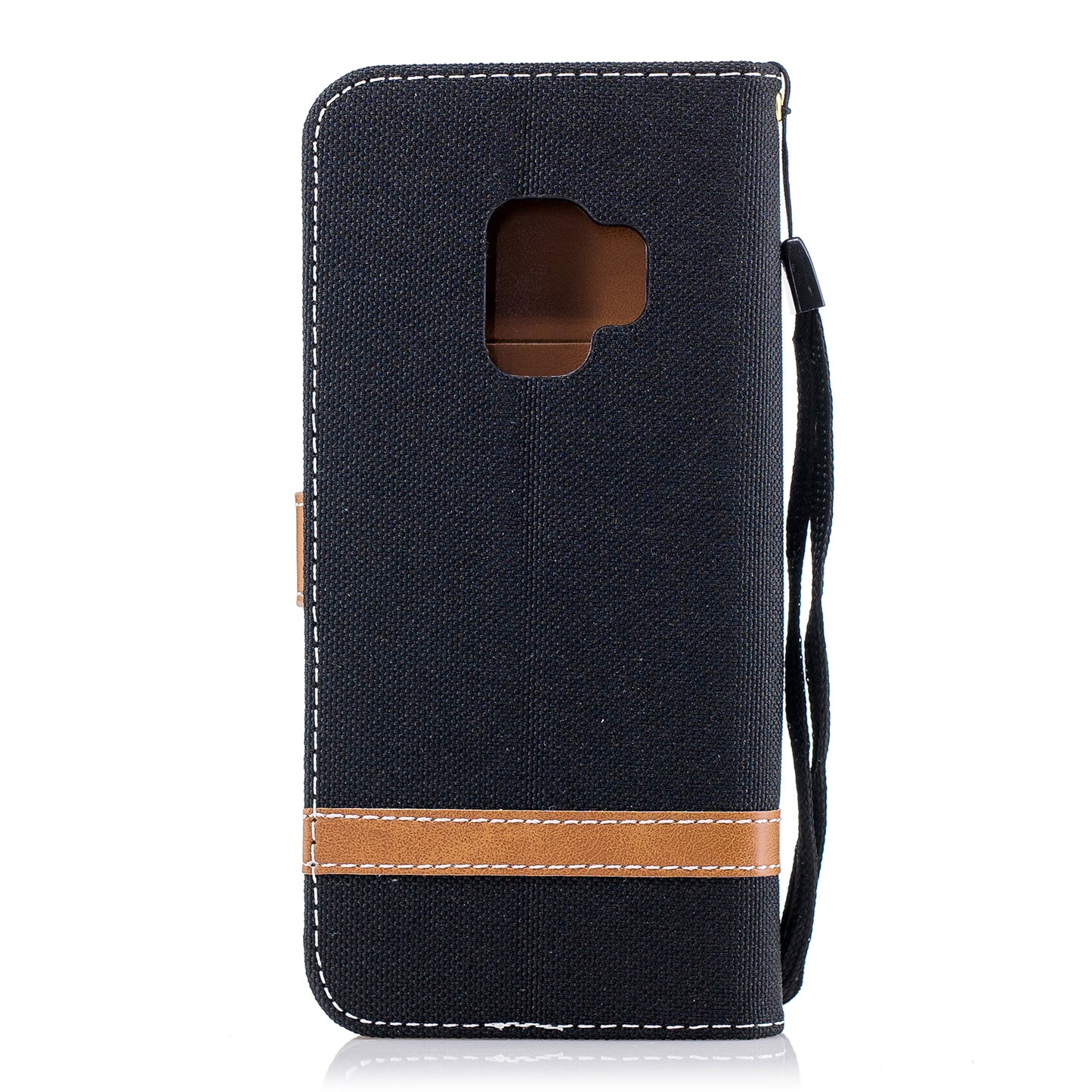 Jeans Cloth Texture Leather Wallet Stand Case with Hand Strap for Samsung Galaxy S9 G960