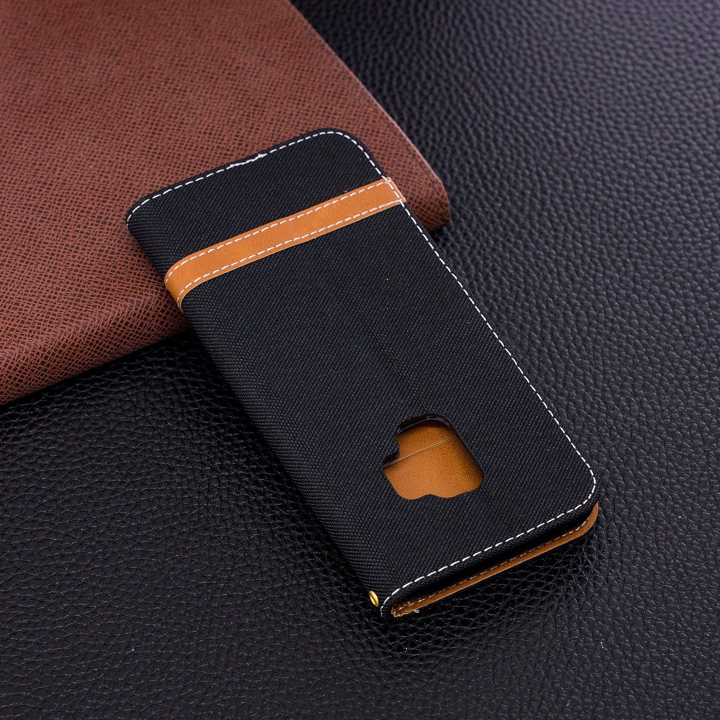 Jeans Cloth Texture Leather Wallet Stand Case with Hand Strap for Samsung Galaxy S9 G960