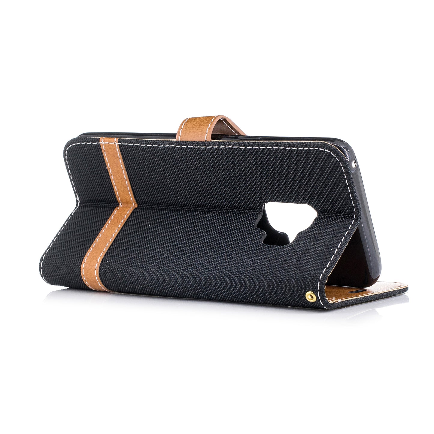 Jeans Cloth Texture Leather Wallet Stand Case with Hand Strap for Samsung Galaxy S9 G960