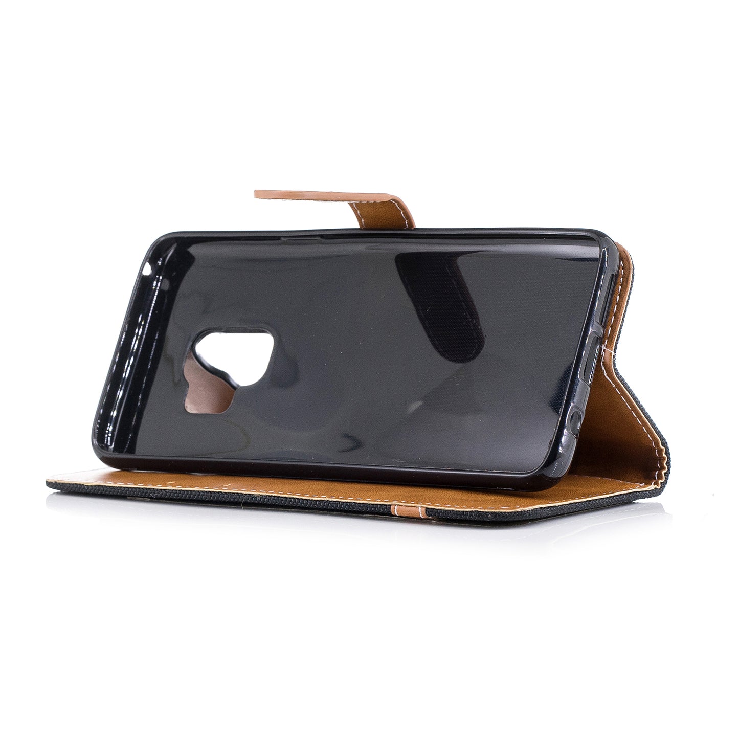 Jeans Cloth Texture Leather Wallet Stand Case with Hand Strap for Samsung Galaxy S9 G960