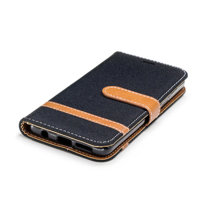 Jeans Cloth Texture Leather Wallet Stand Case with Hand Strap for Samsung Galaxy S9 G960
