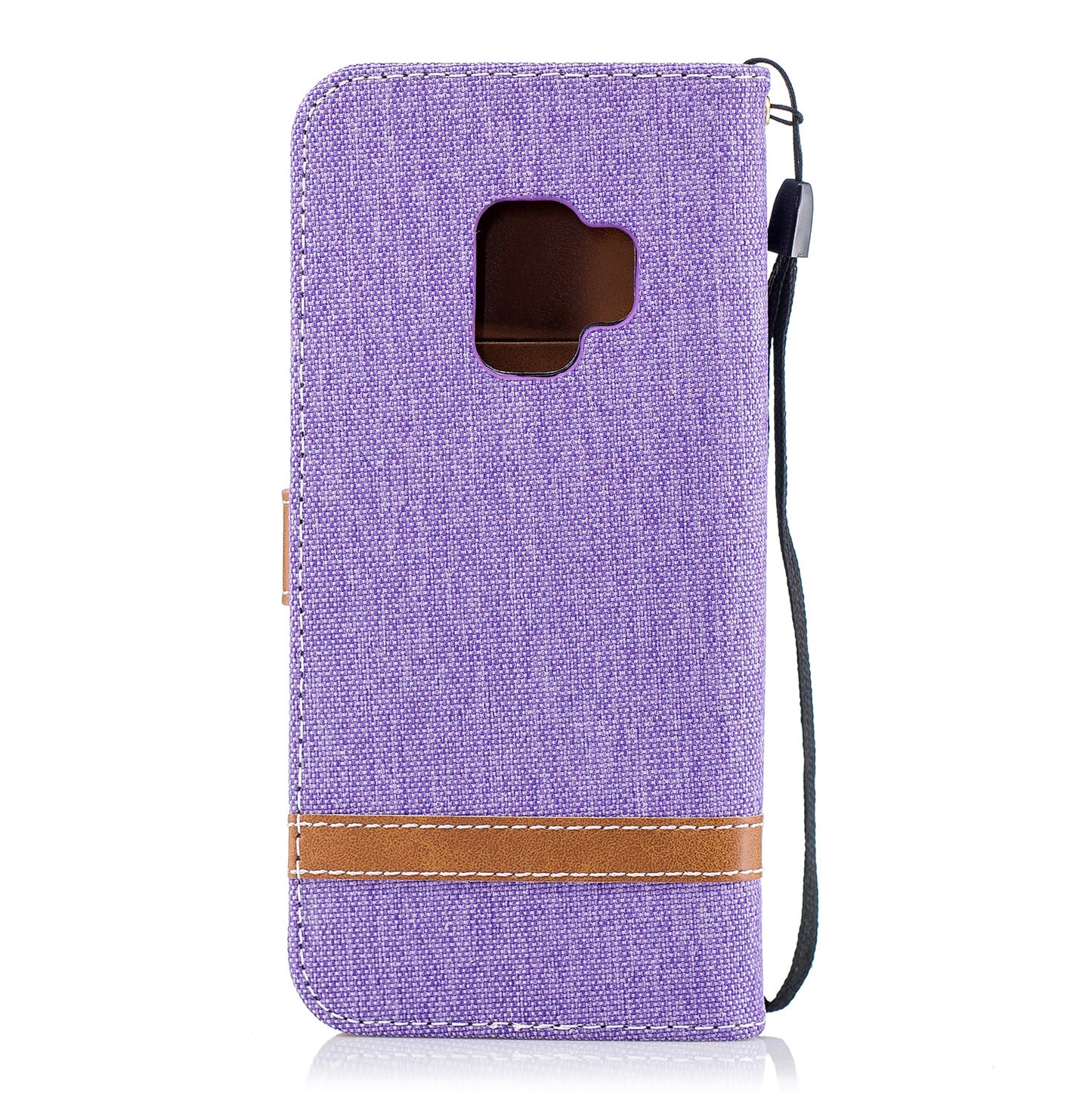 Jeans Cloth Texture Leather Wallet Stand Case with Hand Strap for Samsung Galaxy S9 G960