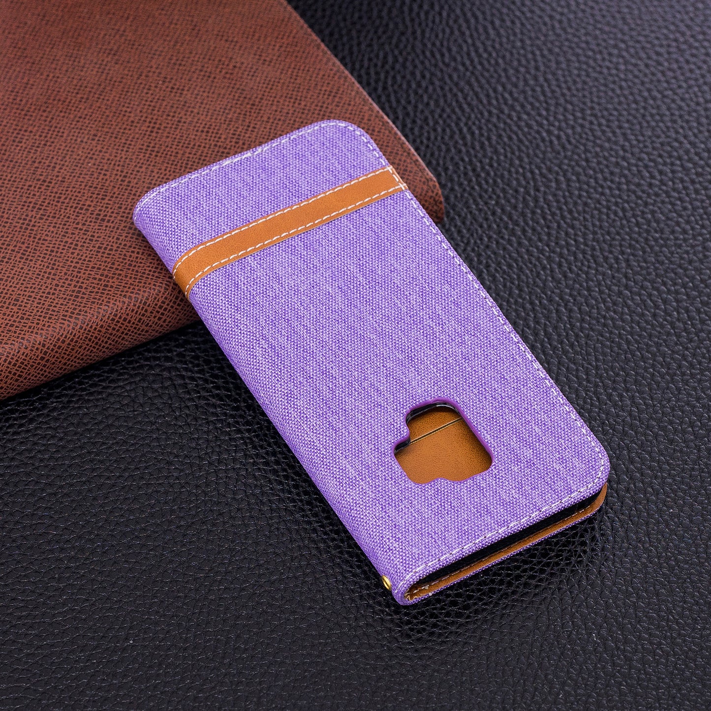 Jeans Cloth Texture Leather Wallet Stand Case with Hand Strap for Samsung Galaxy S9 G960