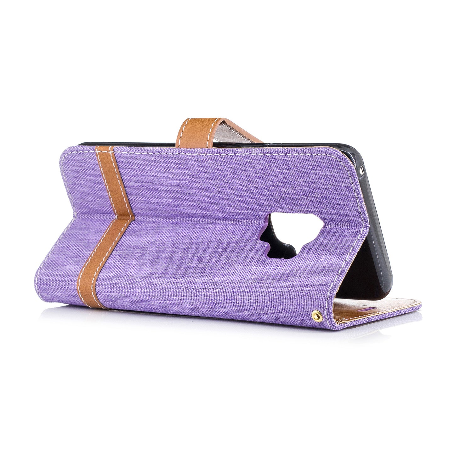 Jeans Cloth Texture Leather Wallet Stand Case with Hand Strap for Samsung Galaxy S9 G960