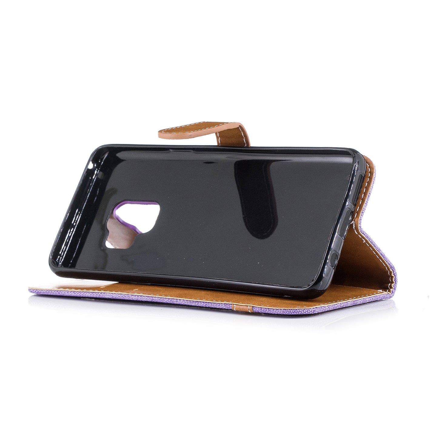 Jeans Cloth Texture Leather Wallet Stand Case with Hand Strap for Samsung Galaxy S9 G960