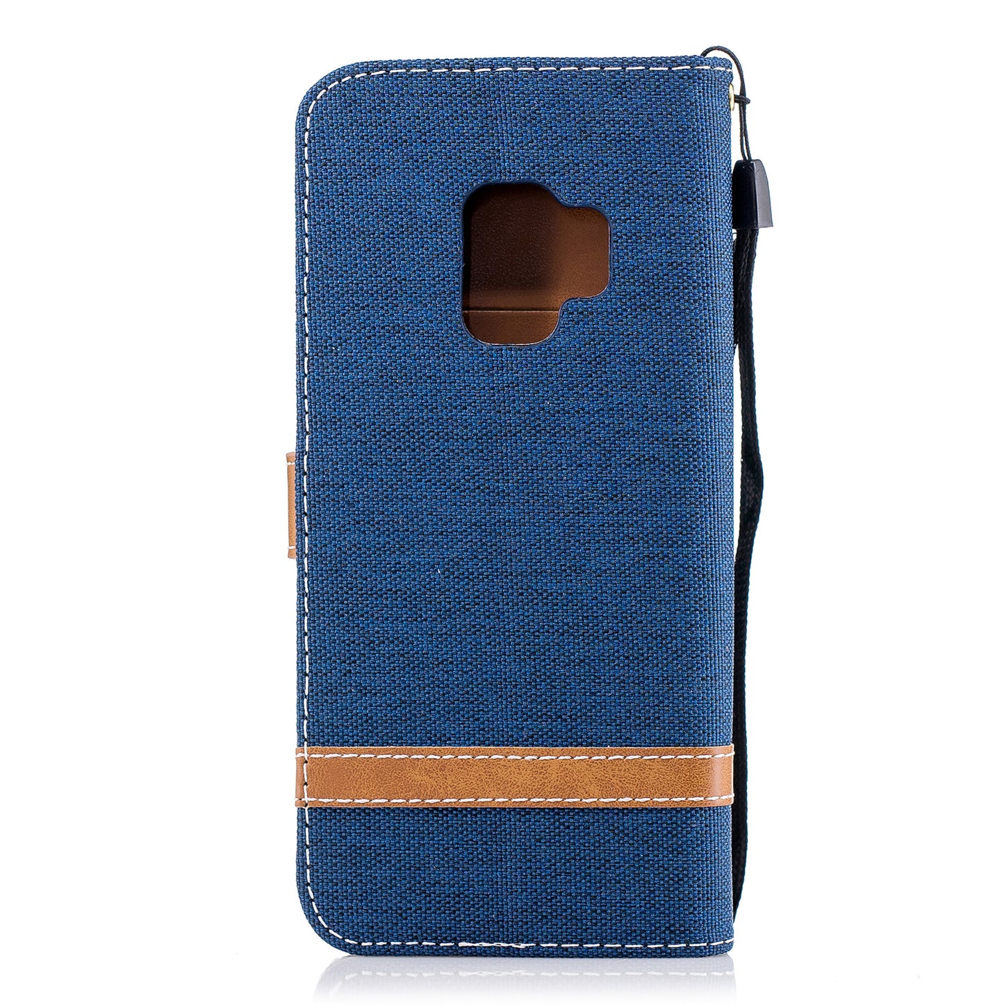 Jeans Cloth Texture Leather Wallet Stand Case with Hand Strap for Samsung Galaxy S9 G960