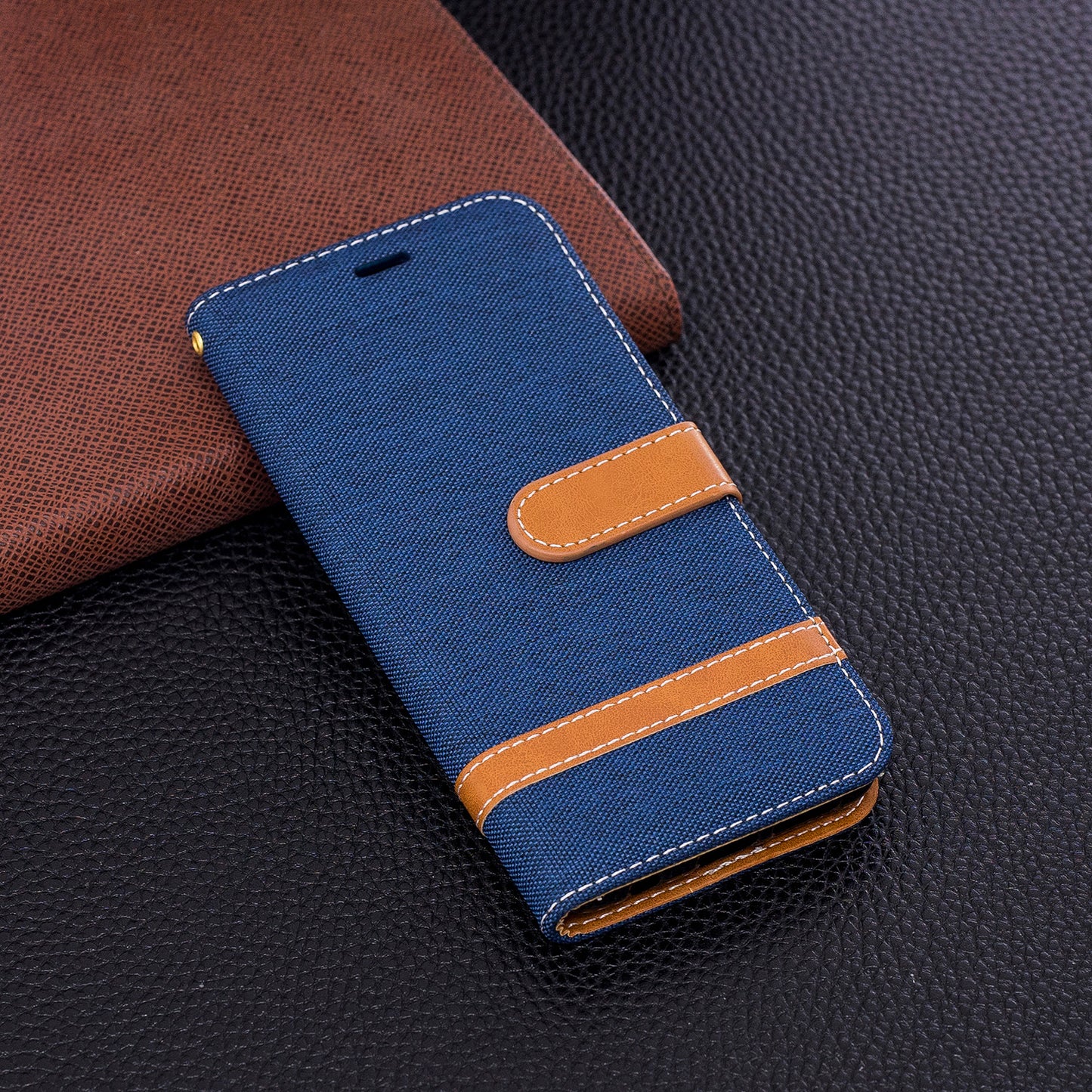 Jeans Cloth Texture Leather Wallet Stand Case with Hand Strap for Samsung Galaxy S9 G960