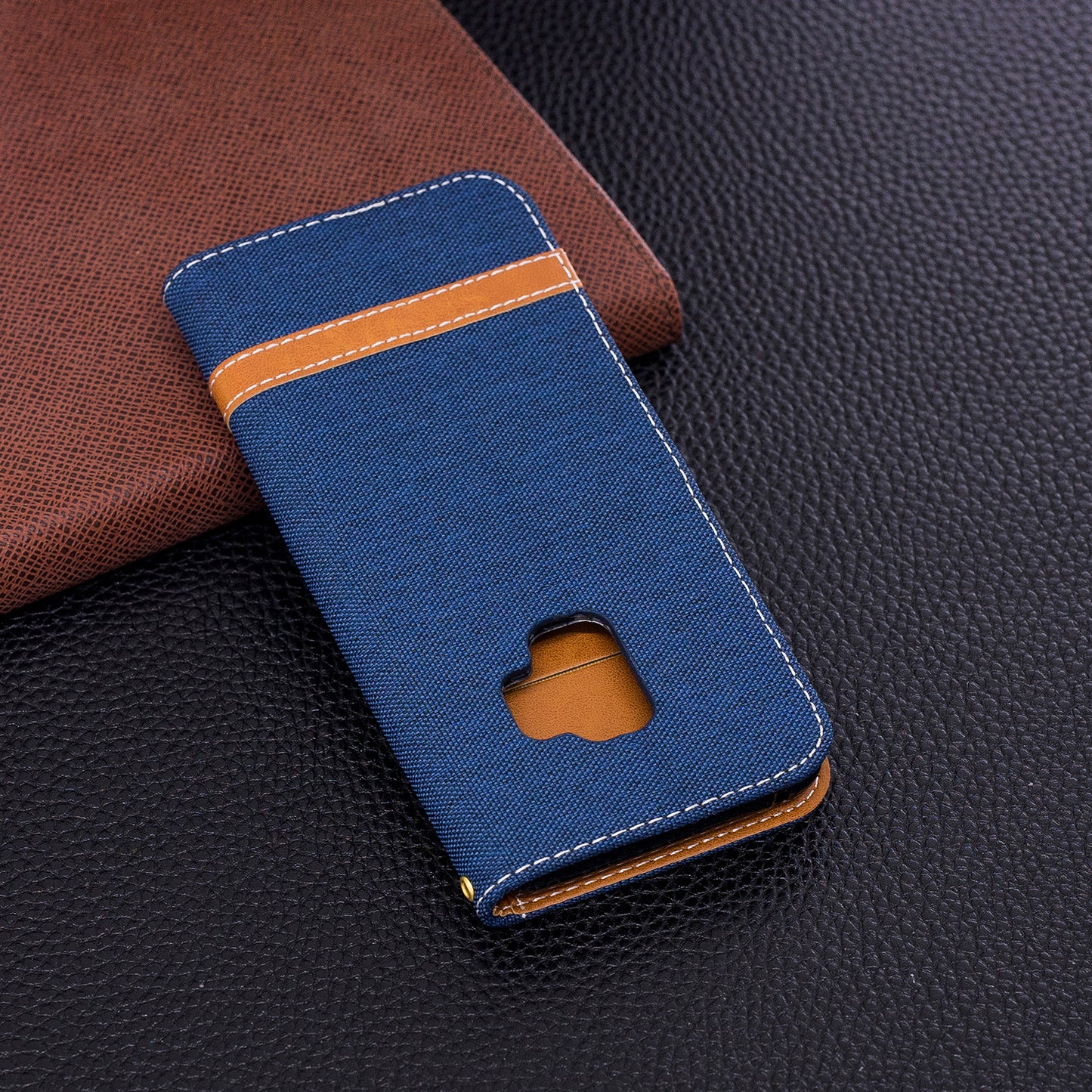 Jeans Cloth Texture Leather Wallet Stand Case with Hand Strap for Samsung Galaxy S9 G960