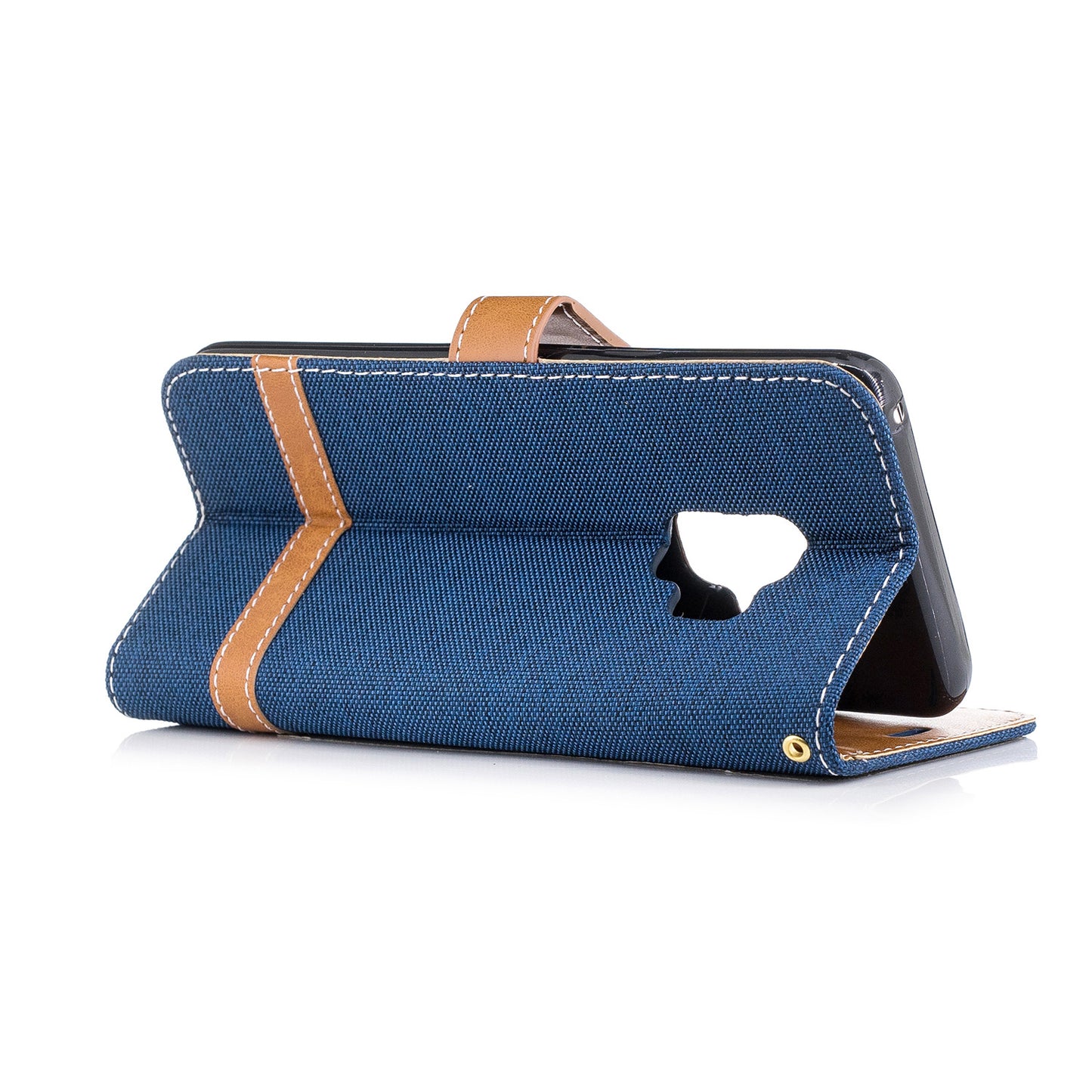 Jeans Cloth Texture Leather Wallet Stand Case with Hand Strap for Samsung Galaxy S9 G960