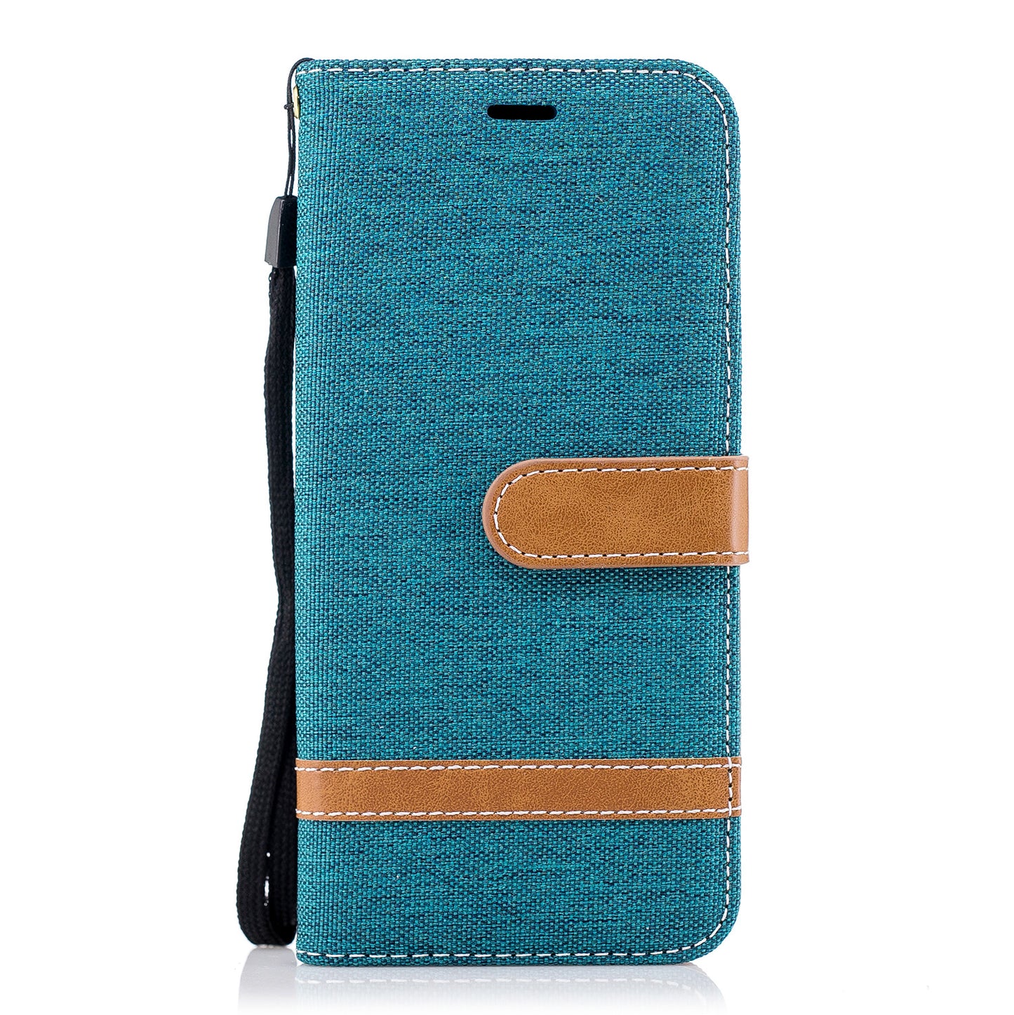 Jeans Cloth Texture Leather Wallet Stand Case with Hand Strap for Samsung Galaxy S9 G960