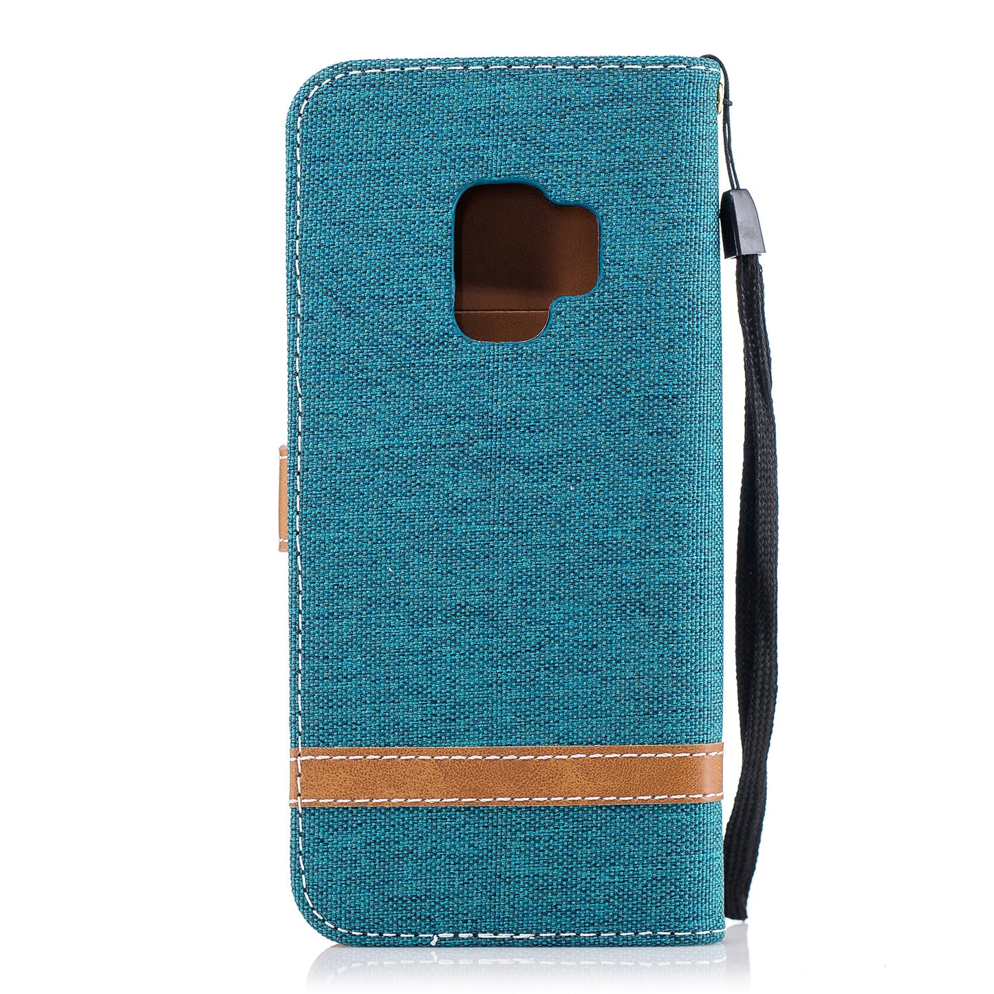 Jeans Cloth Texture Leather Wallet Stand Case with Hand Strap for Samsung Galaxy S9 G960