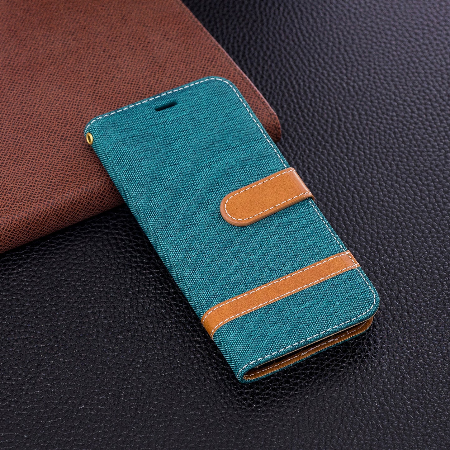Jeans Cloth Texture Leather Wallet Stand Case with Hand Strap for Samsung Galaxy S9 G960