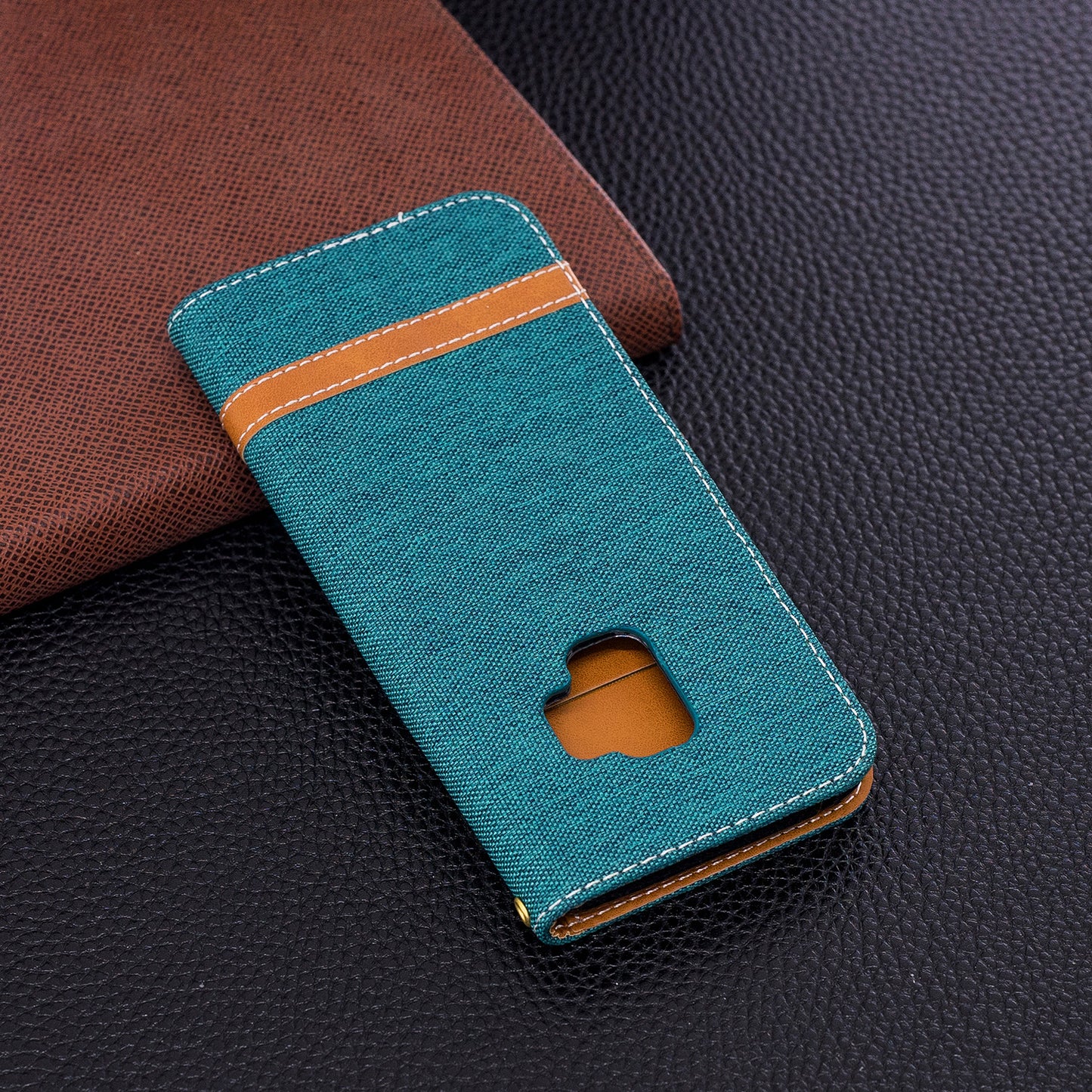 Jeans Cloth Texture Leather Wallet Stand Case with Hand Strap for Samsung Galaxy S9 G960