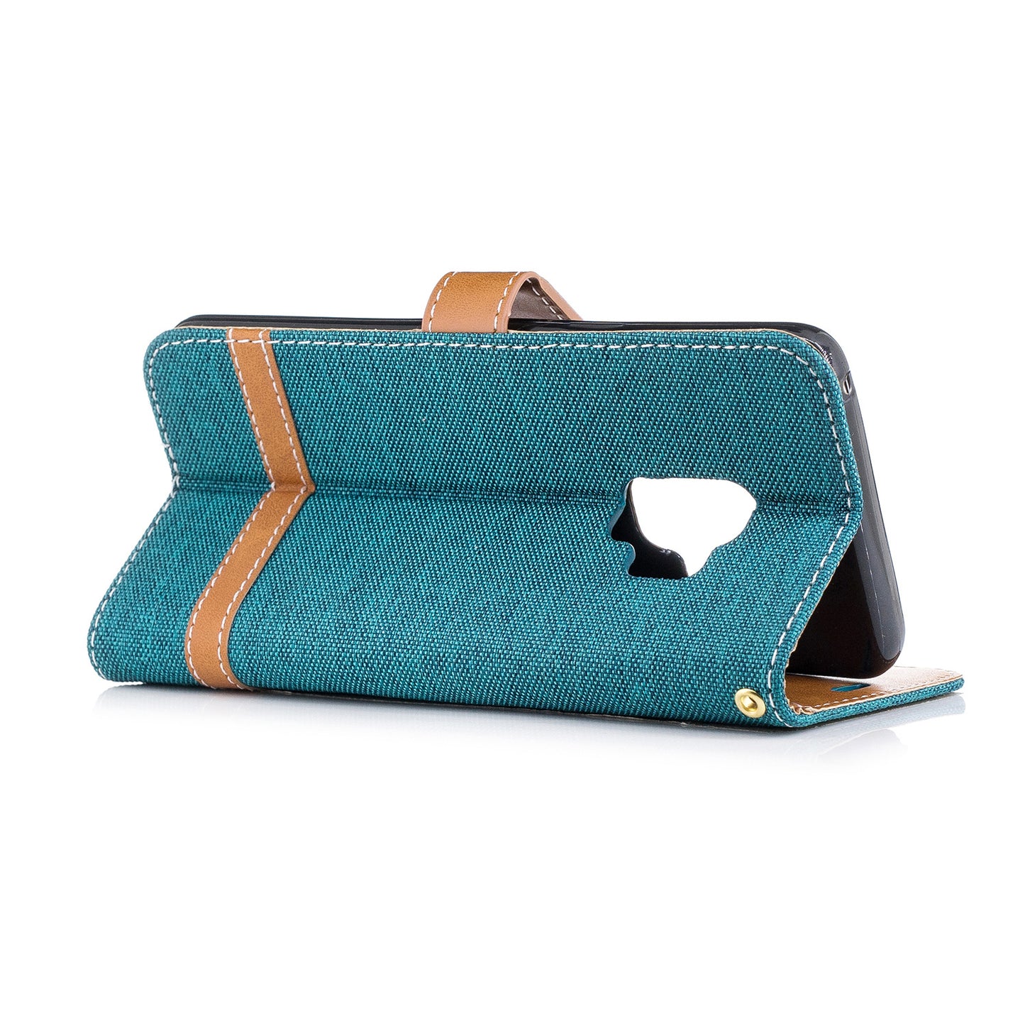 Jeans Cloth Texture Leather Wallet Stand Case with Hand Strap for Samsung Galaxy S9 G960