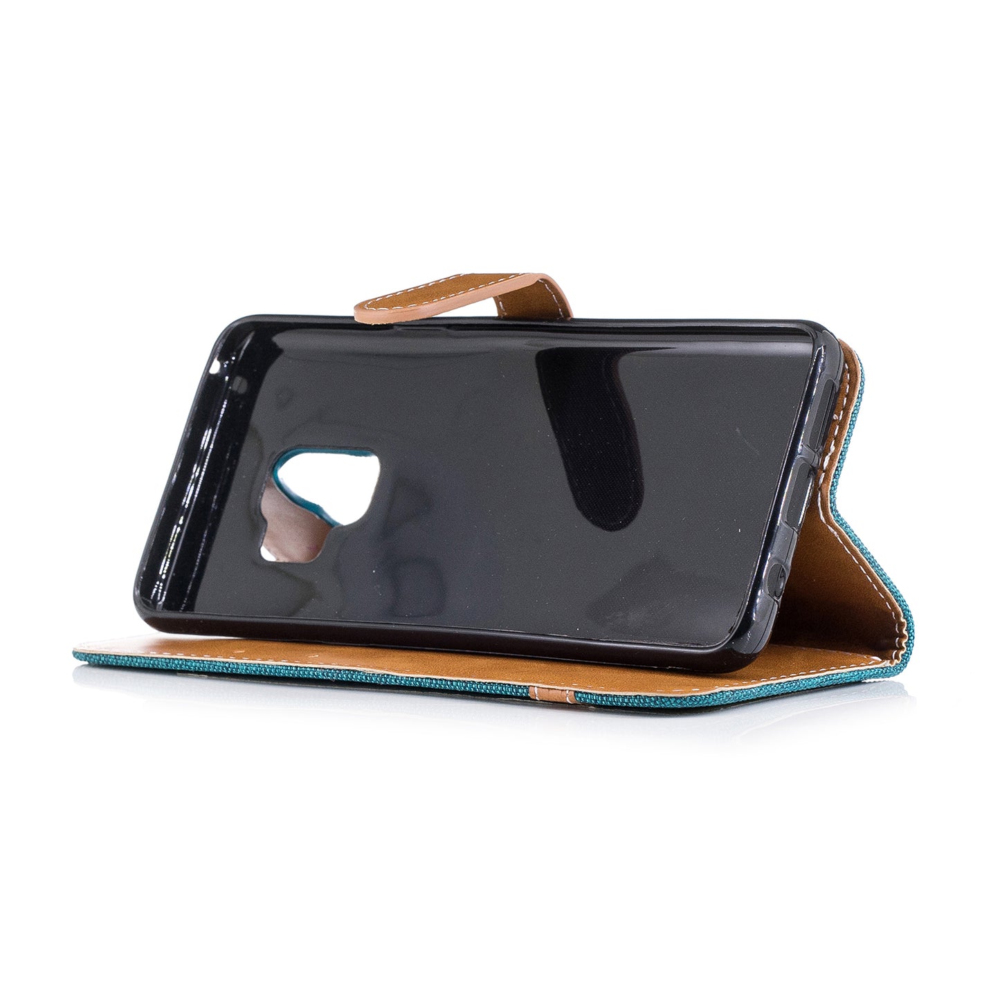 Jeans Cloth Texture Leather Wallet Stand Case with Hand Strap for Samsung Galaxy S9 G960
