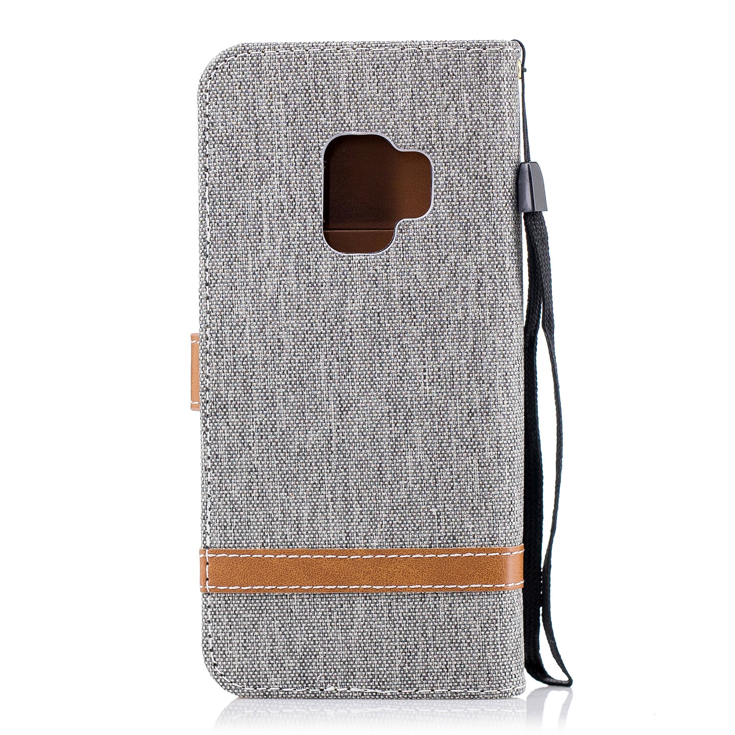 Jeans Cloth Texture Leather Wallet Stand Case with Hand Strap for Samsung Galaxy S9 G960