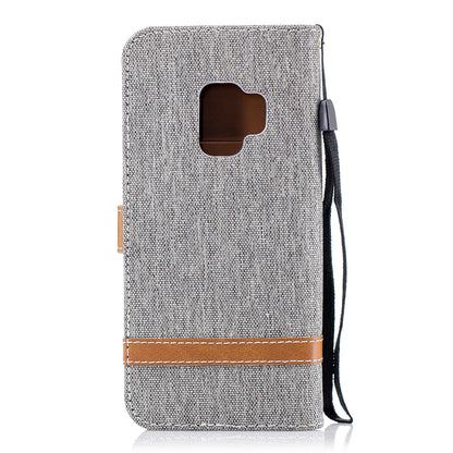 Jeans Cloth Texture Leather Wallet Stand Case with Hand Strap for Samsung Galaxy S9 G960