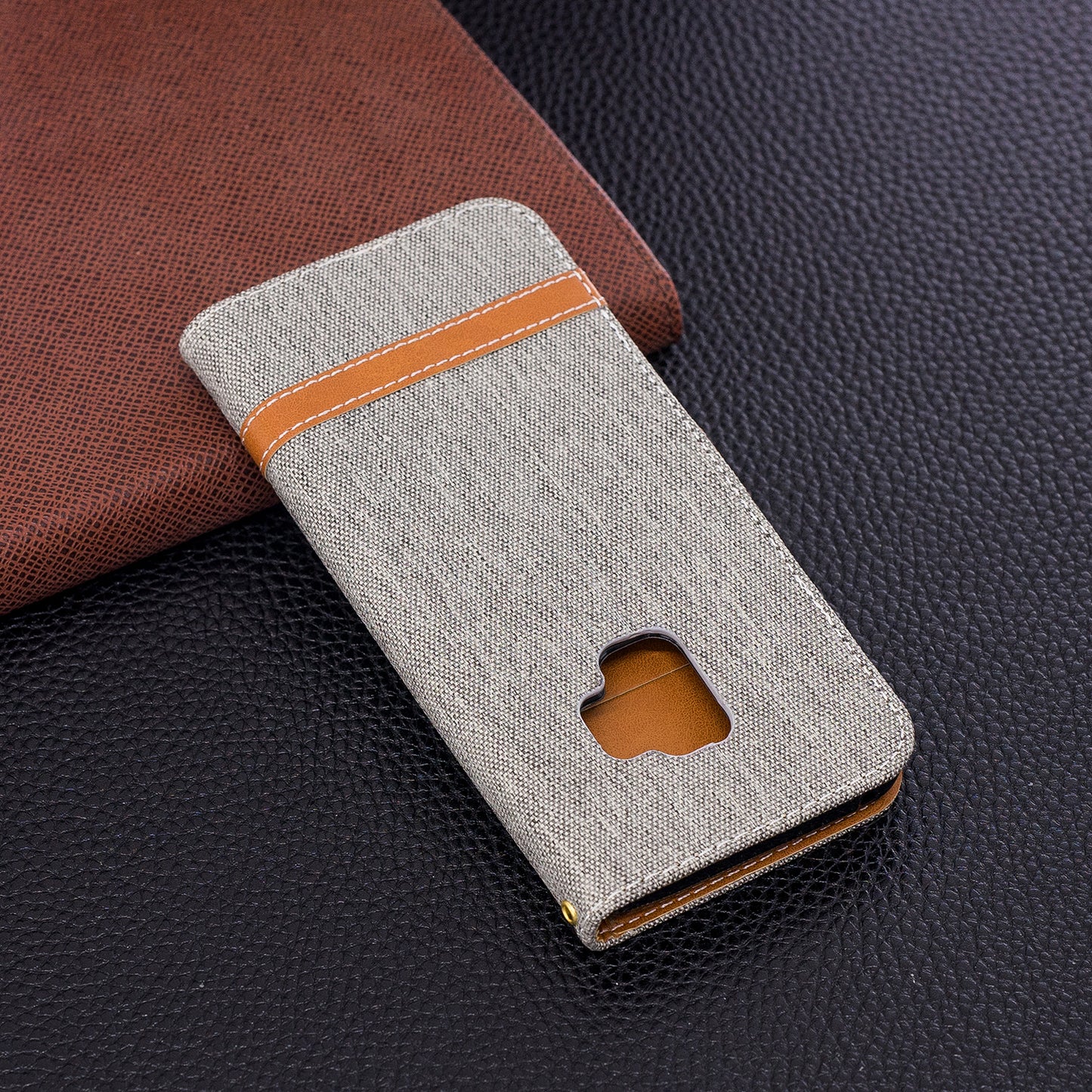 Jeans Cloth Texture Leather Wallet Stand Case with Hand Strap for Samsung Galaxy S9 G960