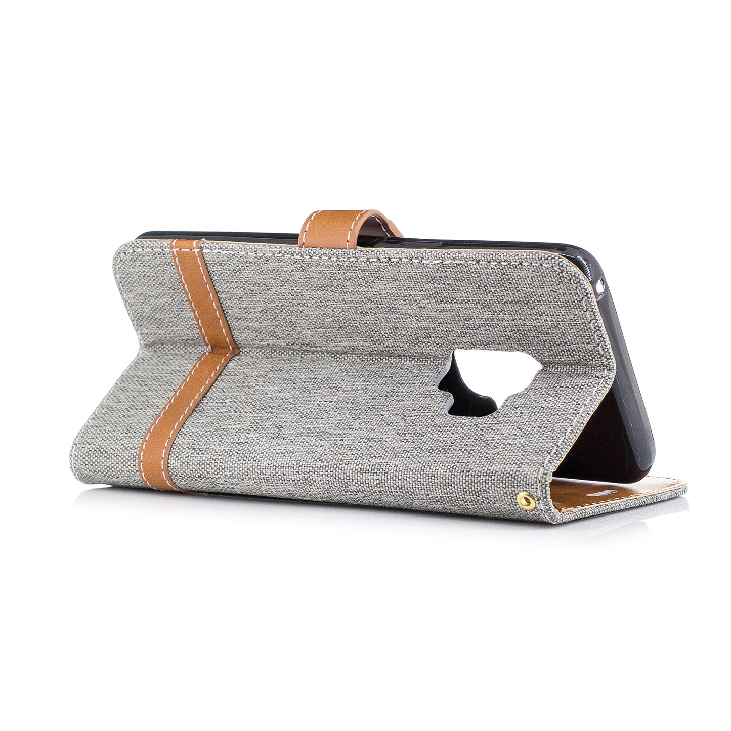 Jeans Cloth Texture Leather Wallet Stand Case with Hand Strap for Samsung Galaxy S9 G960