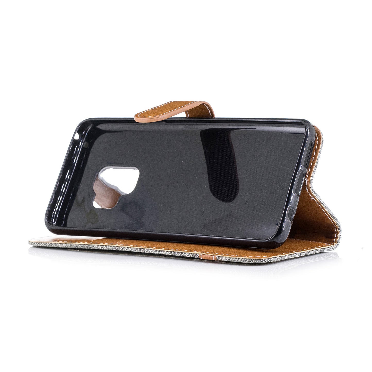 Jeans Cloth Texture Leather Wallet Stand Case with Hand Strap for Samsung Galaxy S9 G960
