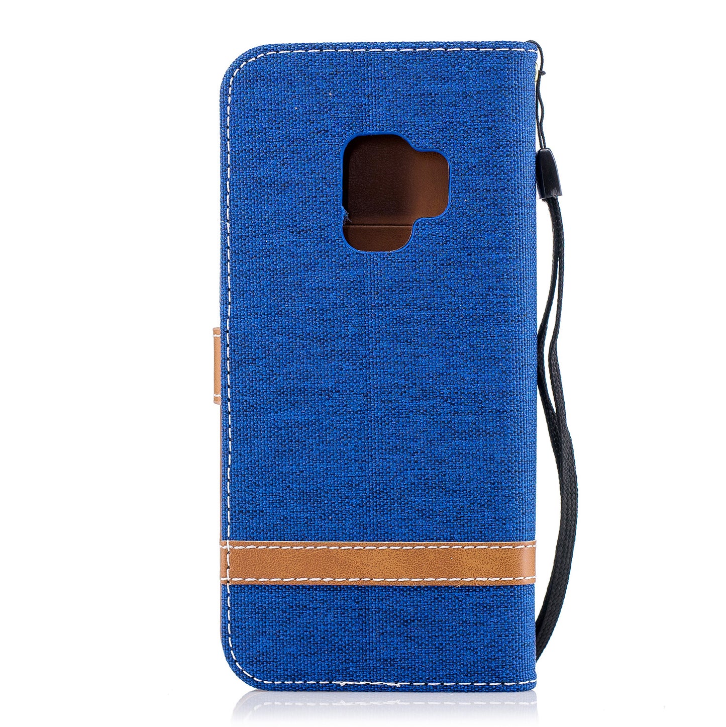 Jeans Cloth Texture Leather Wallet Stand Case with Hand Strap for Samsung Galaxy S9 G960