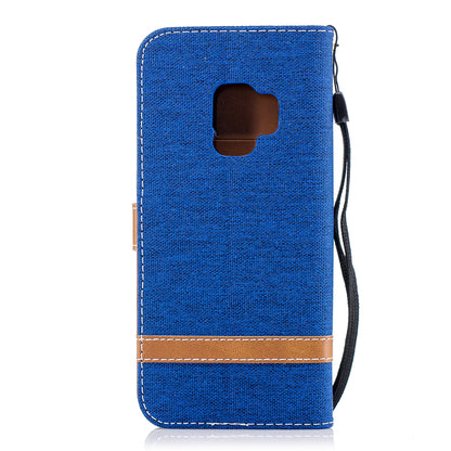 Jeans Cloth Texture Leather Wallet Stand Case with Hand Strap for Samsung Galaxy S9 G960