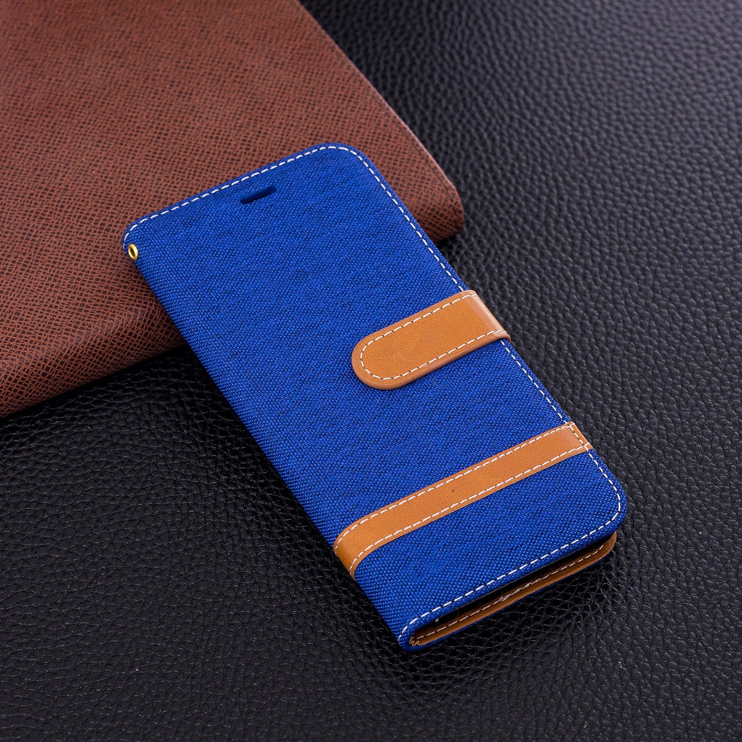 Jeans Cloth Texture Leather Wallet Stand Case with Hand Strap for Samsung Galaxy S9 G960