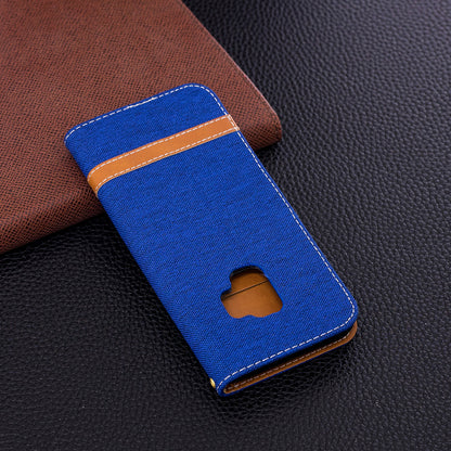 Jeans Cloth Texture Leather Wallet Stand Case with Hand Strap for Samsung Galaxy S9 G960