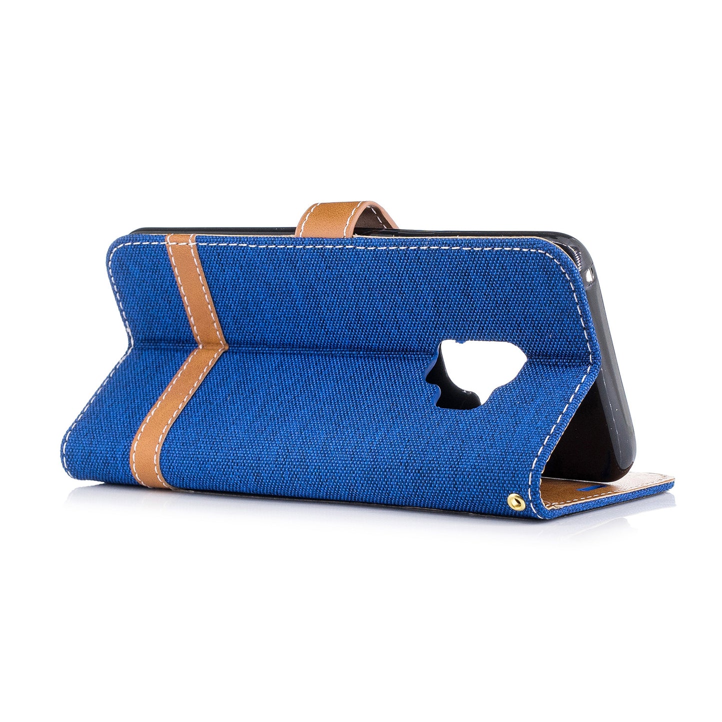Jeans Cloth Texture Leather Wallet Stand Case with Hand Strap for Samsung Galaxy S9 G960