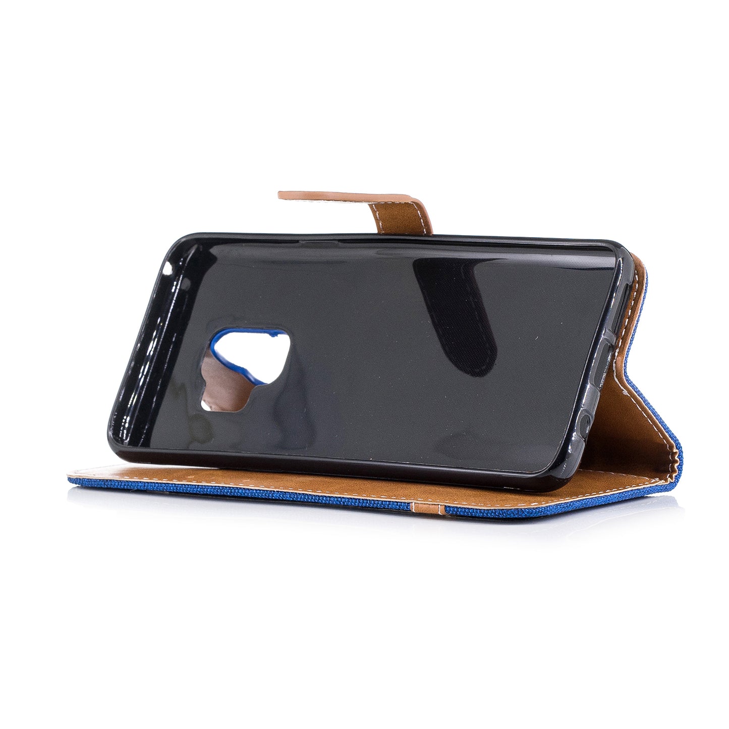 Jeans Cloth Texture Leather Wallet Stand Case with Hand Strap for Samsung Galaxy S9 G960