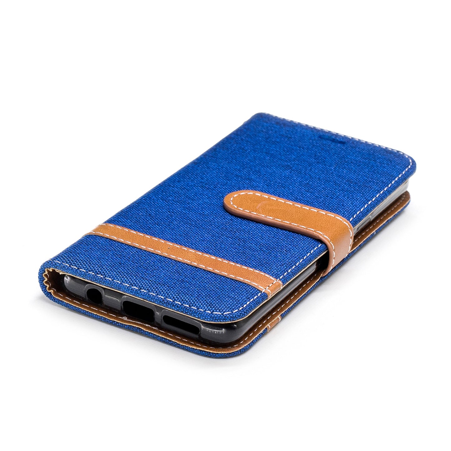 Jeans Cloth Texture Leather Wallet Stand Case with Hand Strap for Samsung Galaxy S9 G960