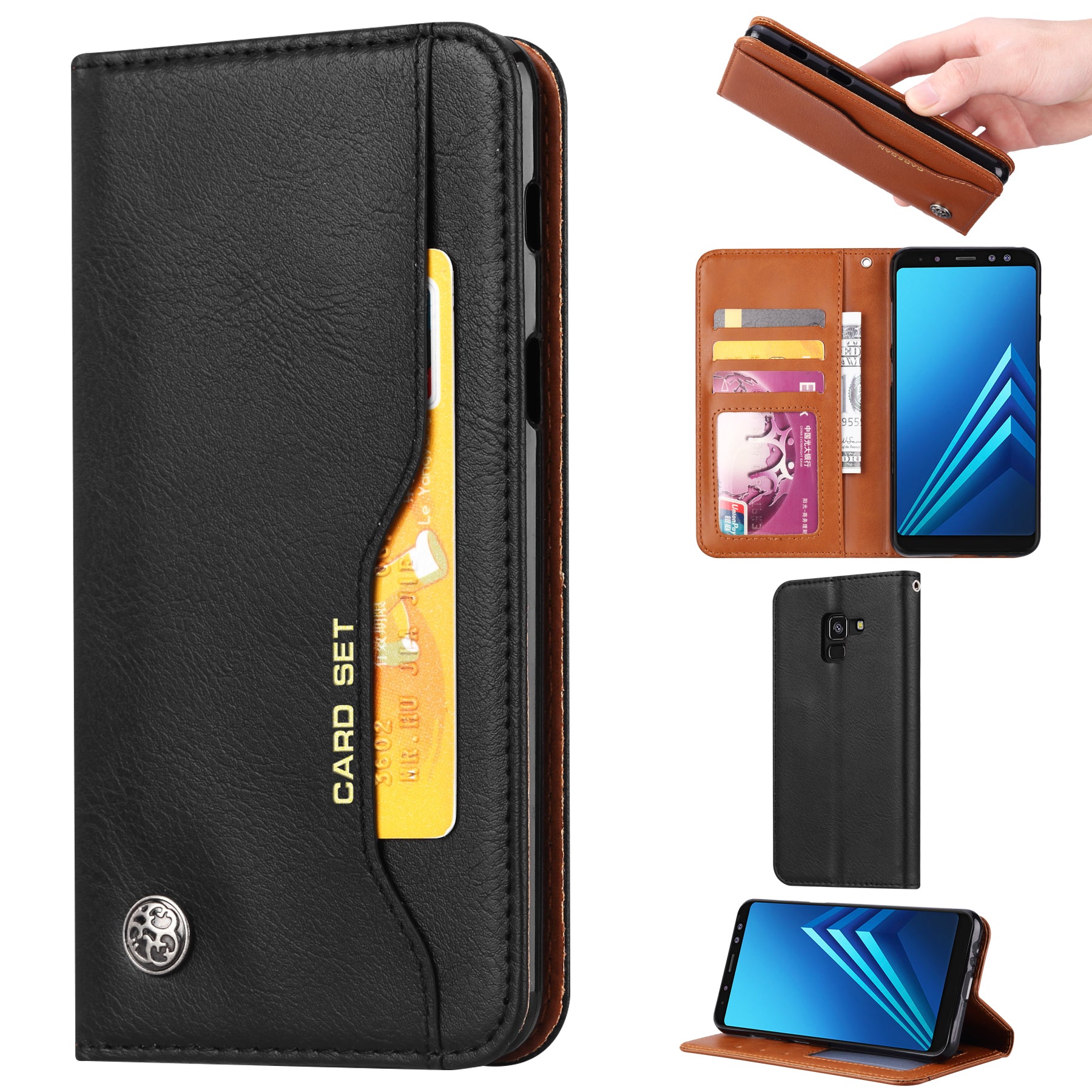 For Samsung Galaxy A8 (2018) PU Leather Wallet Stand Protective Casing