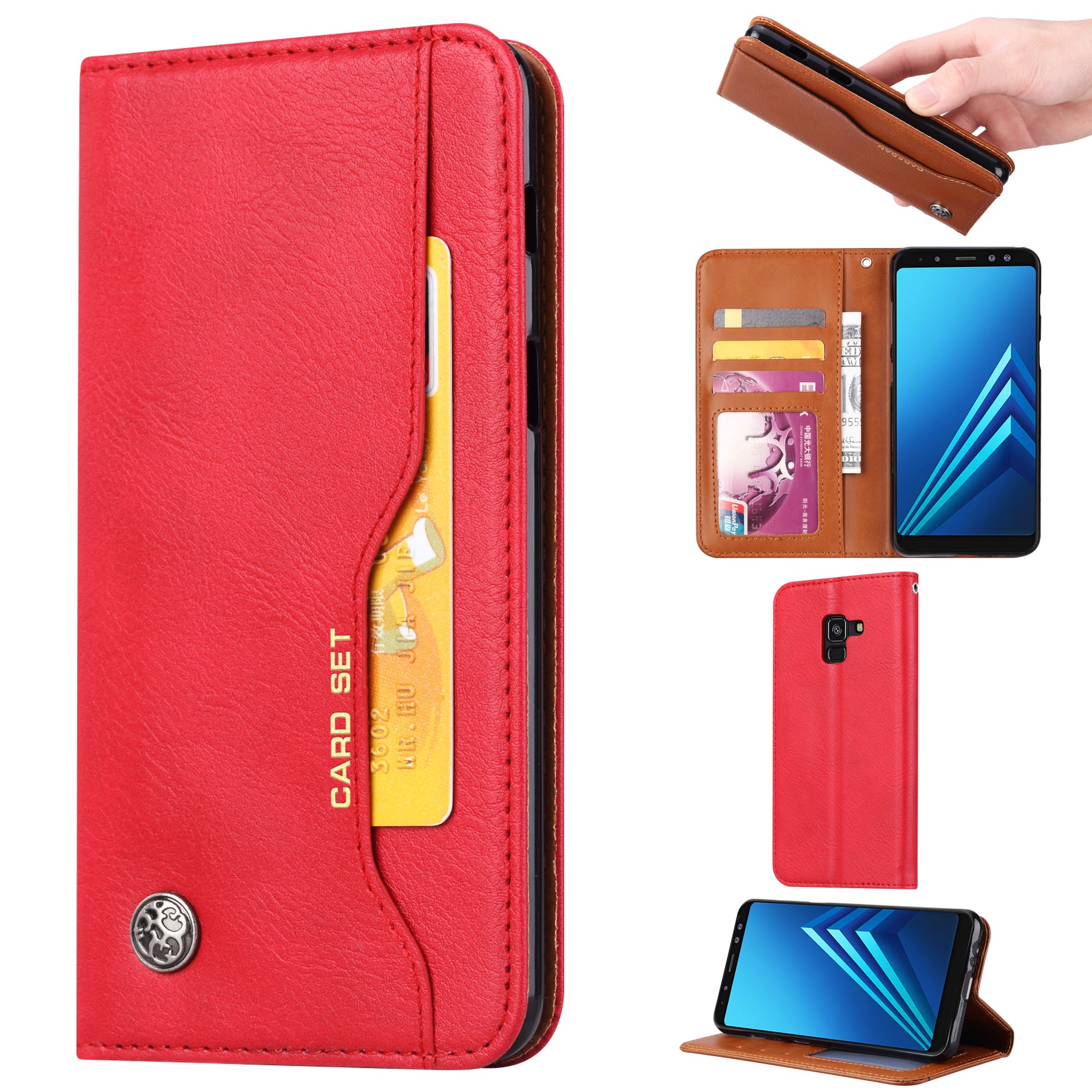 For Samsung Galaxy A8 (2018) PU Leather Wallet Stand Protective Casing
