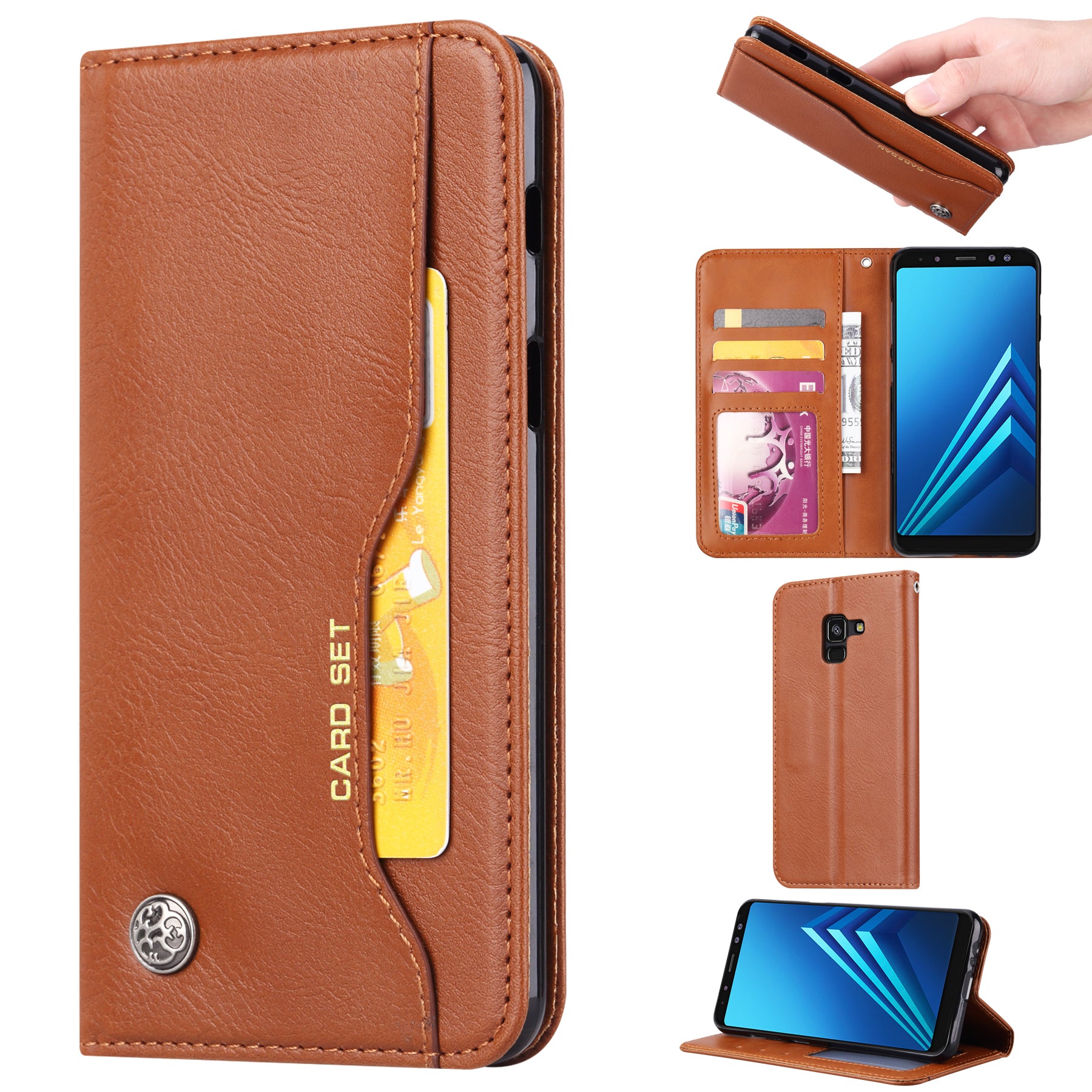 For Samsung Galaxy A8 (2018) PU Leather Wallet Stand Protective Casing