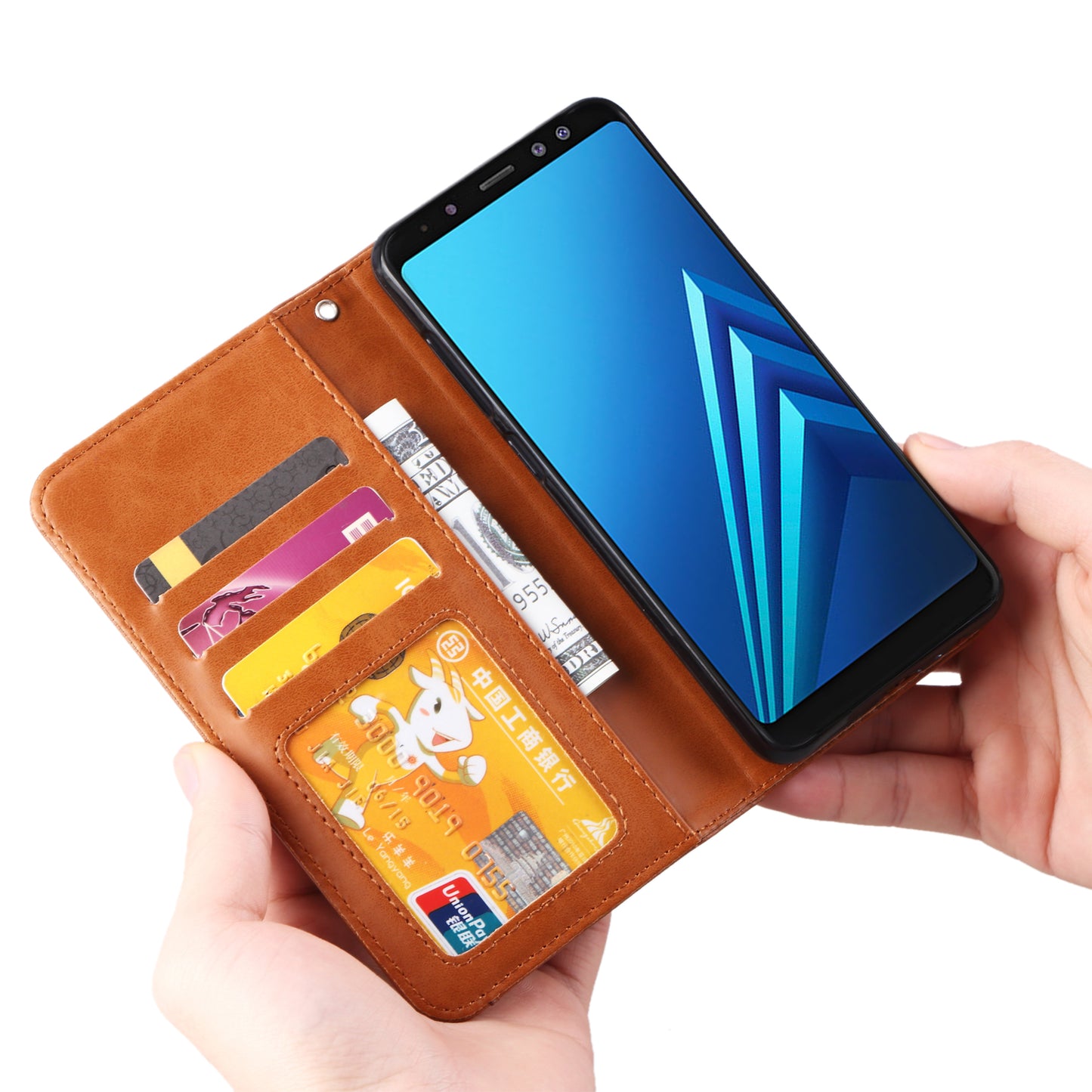 For Samsung Galaxy A8 (2018) PU Leather Wallet Stand Protective Casing