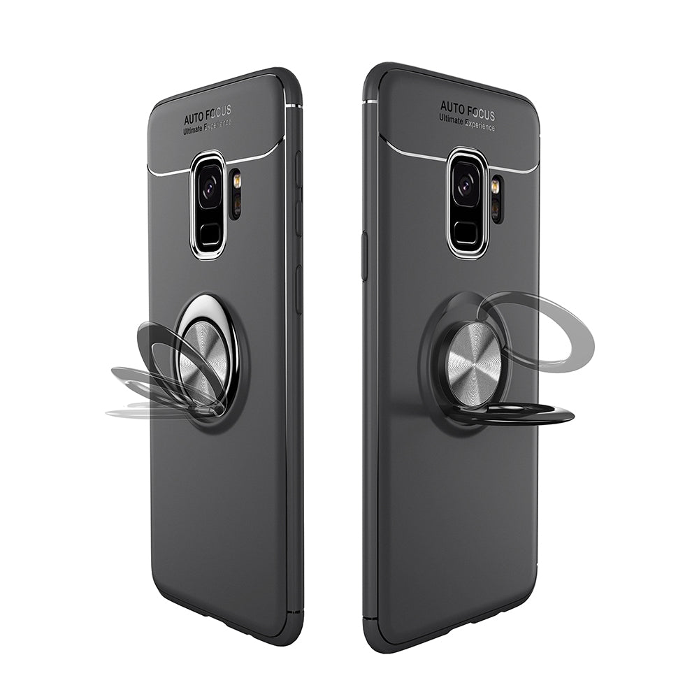Finger Ring Kickstand TPU Back Case for Samsung Galaxy S9 SM-G960 (Built-in Metal Sheet)