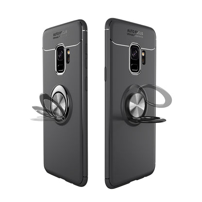 Finger Ring Kickstand TPU Back Case for Samsung Galaxy S9 SM-G960 (Built-in Metal Sheet)