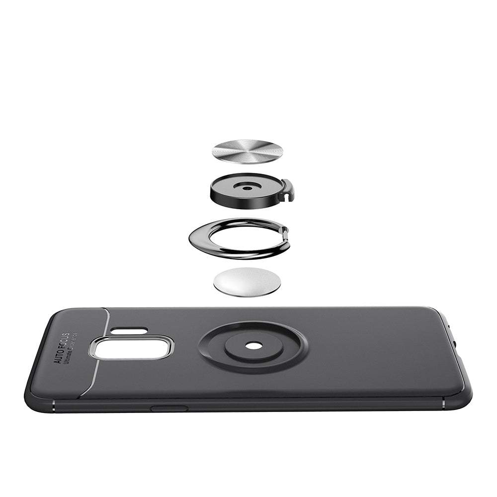 Finger Ring Kickstand TPU Back Case for Samsung Galaxy S9 SM-G960 (Built-in Metal Sheet)